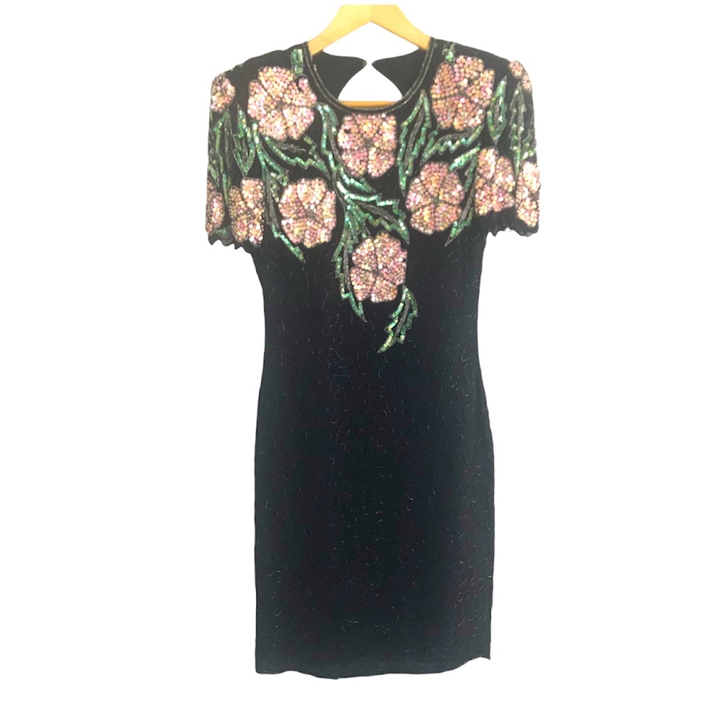 80s Scala Sequin Hand Beaded Cocktail Mini Dress